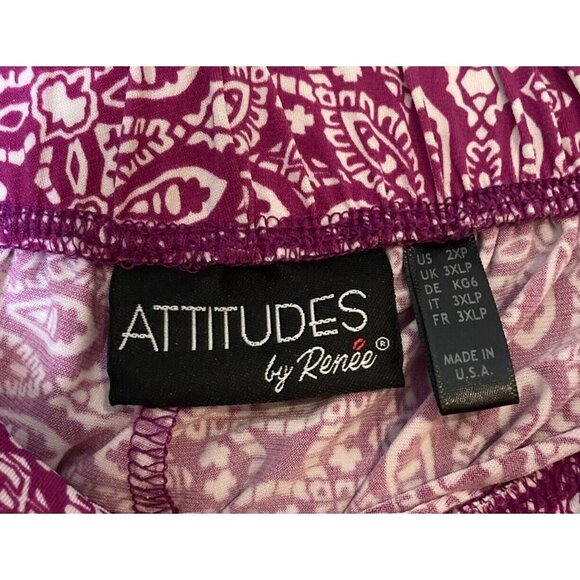 Attitudes Renee 2XP Purple Tropical Floral Petite Wide‎ Leg Pants Travel Resort - Picture 7 of 9